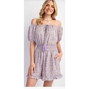 Easel EB50359 Large Printed Wool Ruffle Romper - Lilac Blue